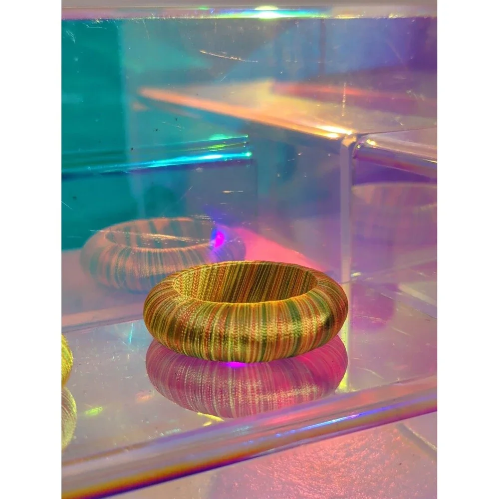 Set of 6 Gold Orange Red Green Thread Wrapped Napkin Rings Boho Fall Table